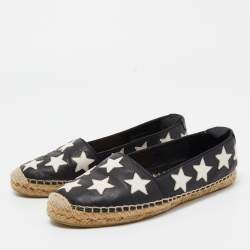 Pre Owned Saint Laurent Black/White Leather Star Embellished Espadrille Flats Size 36