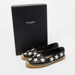 Pre Owned Saint Laurent Black/White Leather Star Embellished Espadrille Flats Size 36