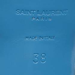 Pre Owned Saint Laurent Blue Patent Leather Tribute Ankle Strap Sandals Size 38.5