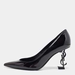 Saint Laurent Black Patent Opyum Pointed Toe Pumps Size 38
