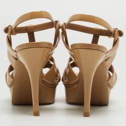 Saint Laurent Beige Patent Leather Tribute Sandals Size 39.5
