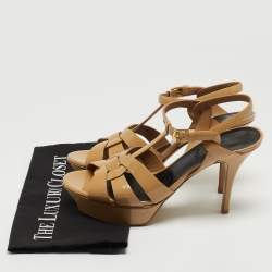 Saint Laurent Beige Patent Leather Tribute Sandals Size 39.5