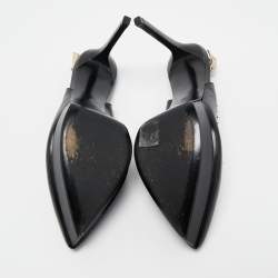 Saint Laurent Paris Black Leather Studded Platform Pointed Toe Slingback Pumps Size 39