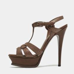 Saint Laurent Brown Leather Tribute Sandals Size 36.5