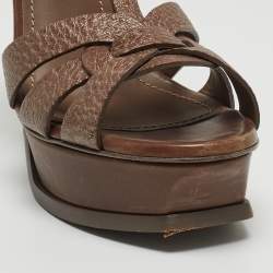 Saint Laurent Brown Leather Tribute Sandals Size 36.5