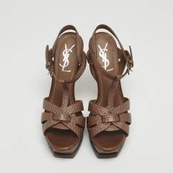 Saint Laurent Brown Leather Tribute Sandals Size 36.5