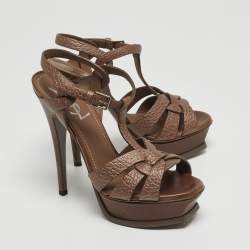 Saint Laurent Brown Leather Tribute Sandals Size 36.5