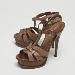 Saint Laurent Brown Leather Tribute Sandals Size 36.5