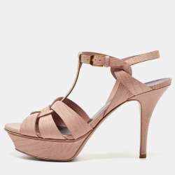Saint Laurent Pink Embossed Lizard Tribute Sandals Size 38