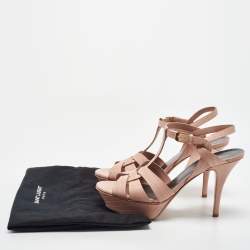Saint Laurent Pink Embossed Lizard Tribute Sandals Size 38