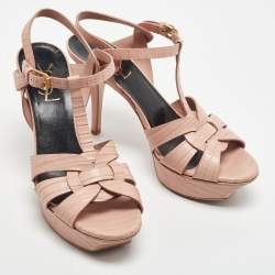 Saint Laurent Pink Embossed Lizard Tribute Sandals Size 38