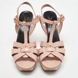 Saint Laurent Pink Embossed Lizard Tribute Sandals Size 38