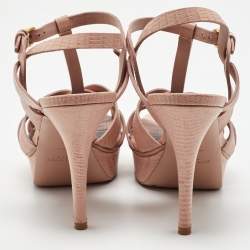 Saint Laurent Pink Embossed Lizard Tribute Sandals Size 38