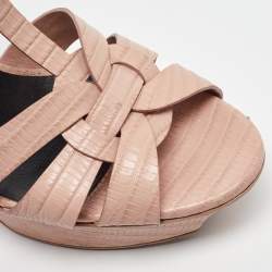 Saint Laurent Pink Embossed Lizard Tribute Sandals Size 38