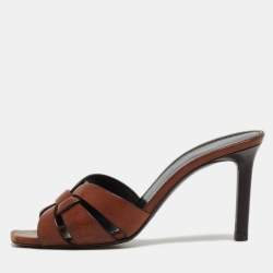 Saint Laurent Paris Brown Leather Tribute Open Slide Sandals Size 37