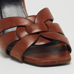 Saint Laurent Paris Brown Leather Tribute Open Slide Sandals Size 37