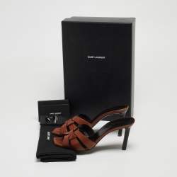 Saint Laurent Paris Brown Leather Tribute Open Slide Sandals Size 37