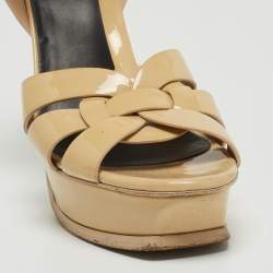 Saint Laurent Beige Patent Tribute Ankle Sandals Size 40.5