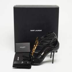 Pre Owned Saint Laurent Black Patent Leather Cassandra Ankle Strap Sandals Size 38.5