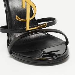 Pre Owned Saint Laurent Black Patent Leather Cassandra Ankle Strap Sandals Size 38.5