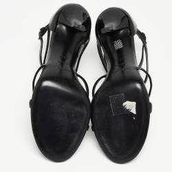 Pre Owned Saint Laurent Black Patent Leather Cassandra Ankle Strap Sandals Size 38.5