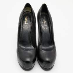 Pre Owned Saint Laurent Black Leather Tribtoo Pumps Size 39.5