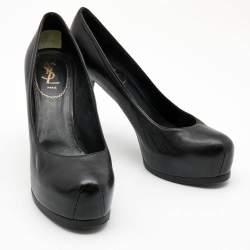 Pre Owned Saint Laurent Black Leather Tribtoo Pumps Size 39.5