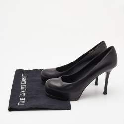 Pre Owned Saint Laurent Black Leather Tribtoo Pumps Size 39.5