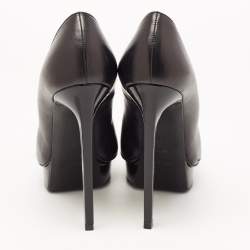 Pre Owned Saint Laurent Black Leather Cap Toe Platform Pumps Size 37