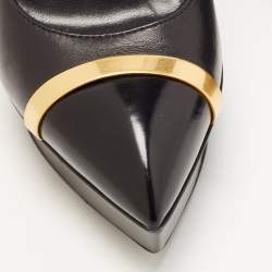 Pre Owned Saint Laurent Black Leather Cap Toe Platform Pumps Size 37