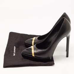 Pre Owned Saint Laurent Black Leather Cap Toe Platform Pumps Size 37