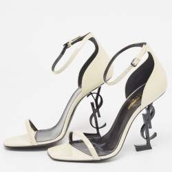 Pre Owned Saint Laurent Cream Patent Leather Opyum Sandals Size 38