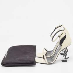 Pre Owned Saint Laurent Cream Patent Leather Opyum Sandals Size 38