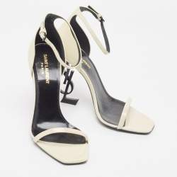 Pre Owned Saint Laurent Cream Patent Leather Opyum Sandals Size 38