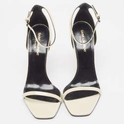 Pre Owned Saint Laurent Cream Patent Leather Opyum Sandals Size 38