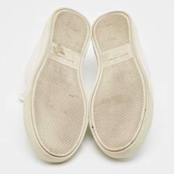 Pre Owned Saint Laurent Silver/White Leather and Glitter Andy Sneakers Size 40