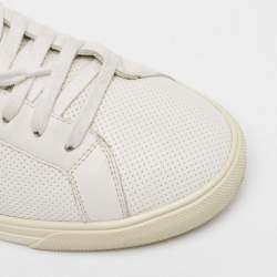 Pre Owned Saint Laurent Silver/White Leather and Glitter Andy Sneakers Size 40