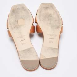 Pre Owned Saint Laurent Brown Leather Tribute Flat Slides Size 37.5