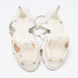 مملوكة مسبقًا Saint Laurent White Leather Tribute Sandals Size 40.5