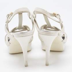 مملوكة مسبقًا Saint Laurent White Leather Tribute Sandals Size 40.5