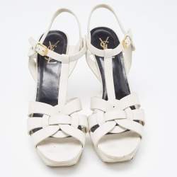 مملوكة مسبقًا Saint Laurent White Leather Tribute Sandals Size 40.5