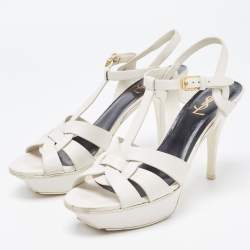 مملوكة مسبقًا Saint Laurent White Leather Tribute Sandals Size 40.5