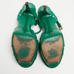 Pre Owned Saint Laurent Green Leather Tribute Ankle Strap Sandals Size 39