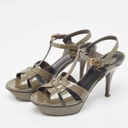 Saint Laurent Grey Patent Leather Tribute Sandals Size 38