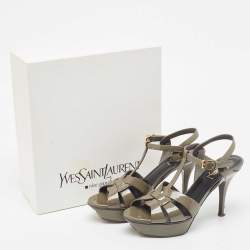 Saint Laurent Grey Patent Leather Tribute Sandals Size 38