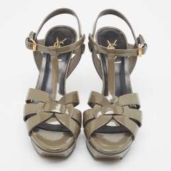 Saint Laurent Grey Patent Leather Tribute Sandals Size 38