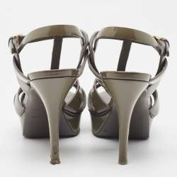 Saint Laurent Grey Patent Leather Tribute Sandals Size 38
