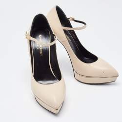 مملوكة مسبقًا Saint Laurent Beige Leather Janis Mary Jane Pumps Size 37.5