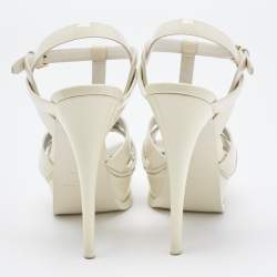 Pre Owned Saint Laurent Off White Patent Tribute Sandals Size 36