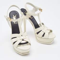 Pre Owned Saint Laurent Off White Patent Tribute Sandals Size 36
